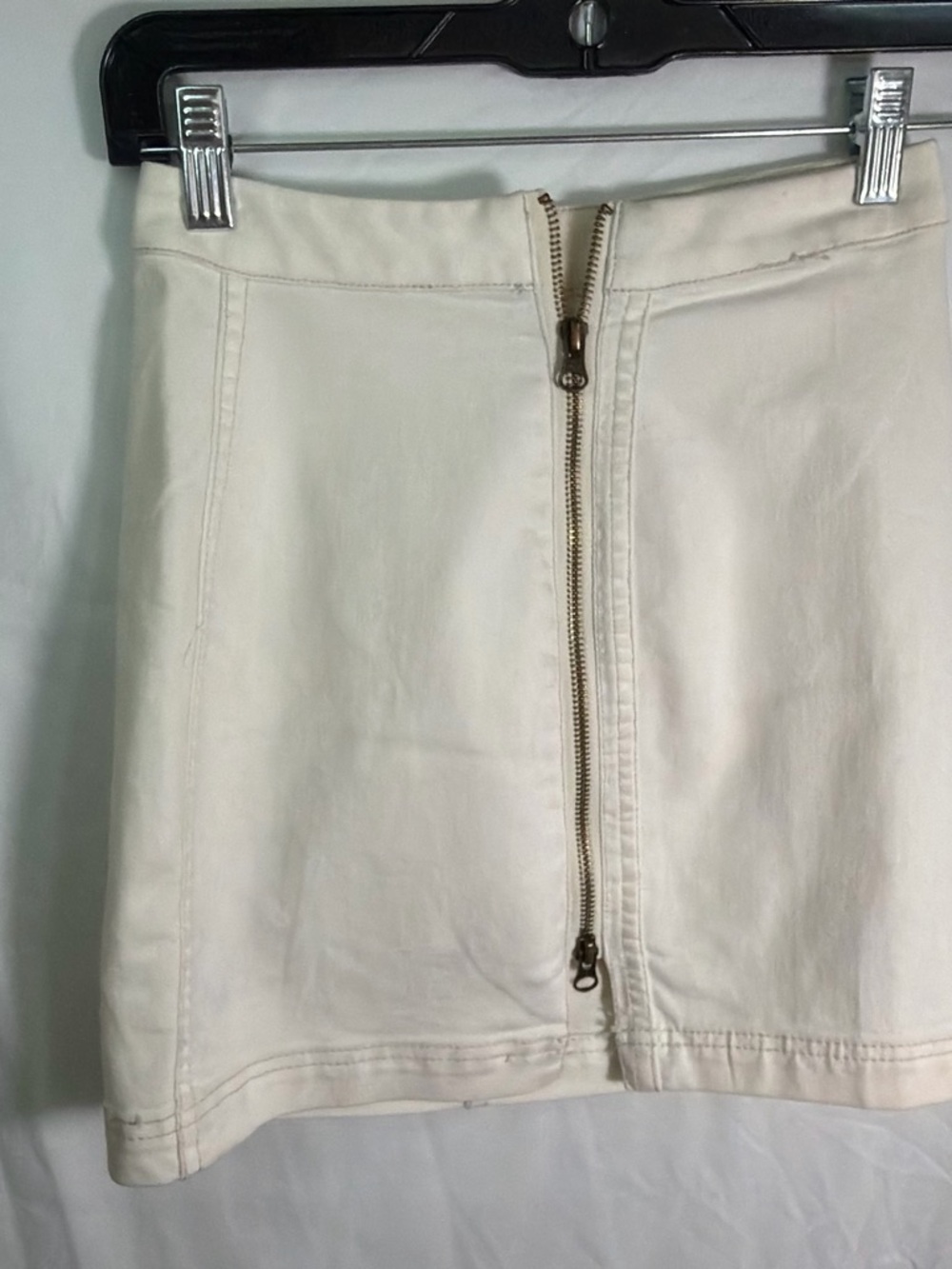 Free People Cream Zip-Front Mini Skirt
